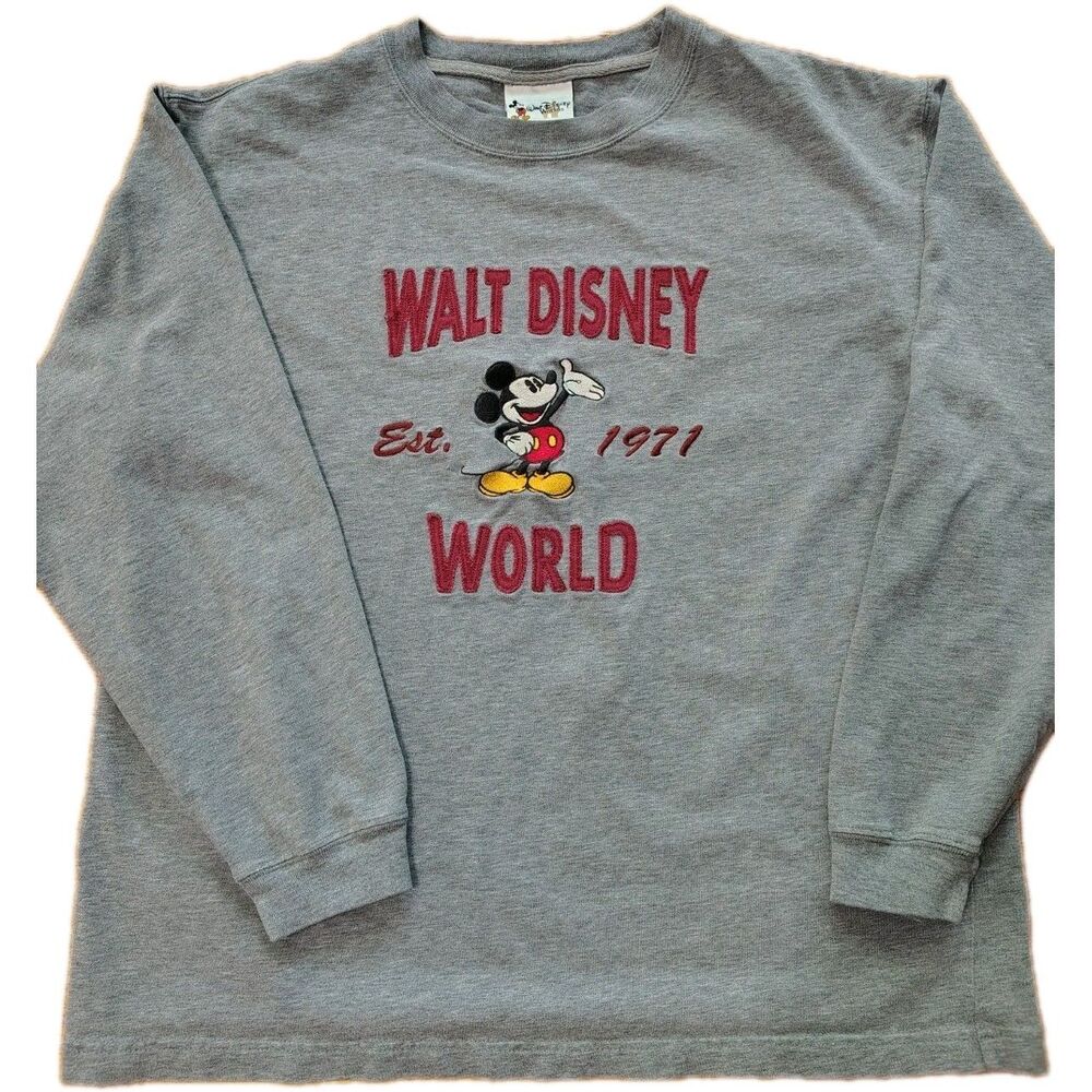 Walt Disney World Embroidered Mickey Mouse Long Sleeve Pullover Shirt Size M 90s